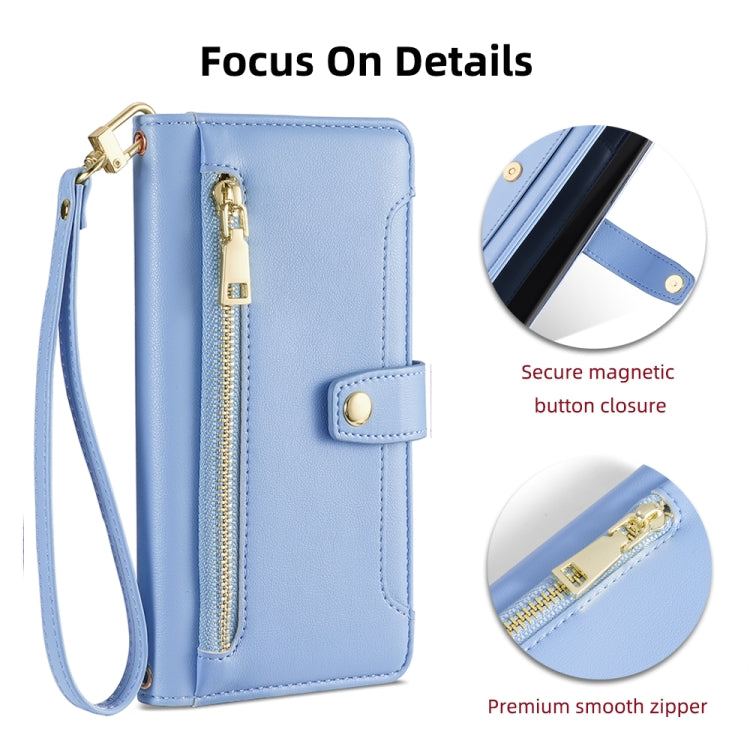 For Google Pixel 8a Sheep Texture Cross-body Zipper Wallet Leather Phone Case(Blue) - Google Cases by PMC TechLife | Online Shopping South Africa | PMC TechLife | Buy Now Pay Later Mobicred