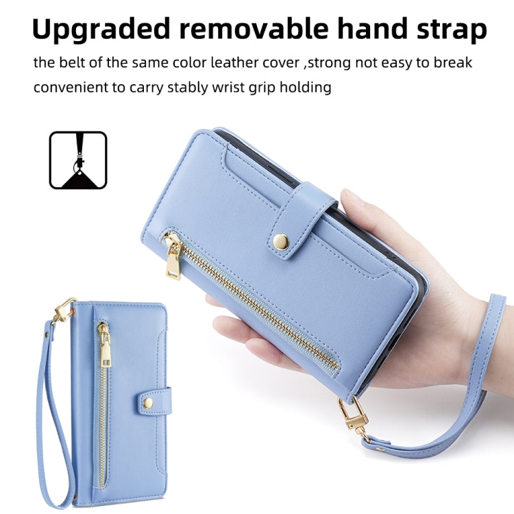 For Google Pixel 8a Sheep Texture Cross-body Zipper Wallet Leather Phone Case(Blue) - Google Cases by PMC TechLife | Online Shopping South Africa | PMC TechLife | Buy Now Pay Later Mobicred