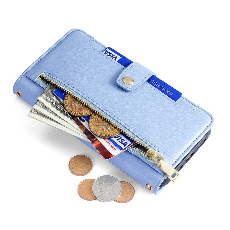 For Google Pixel 9 Sheep Texture Cross-body Zipper Wallet Leather Phone Case(Blue) - Google Cases by PMC TechLife | Online Shopping South Africa | PMC TechLife | Buy Now Pay Later Mobicred