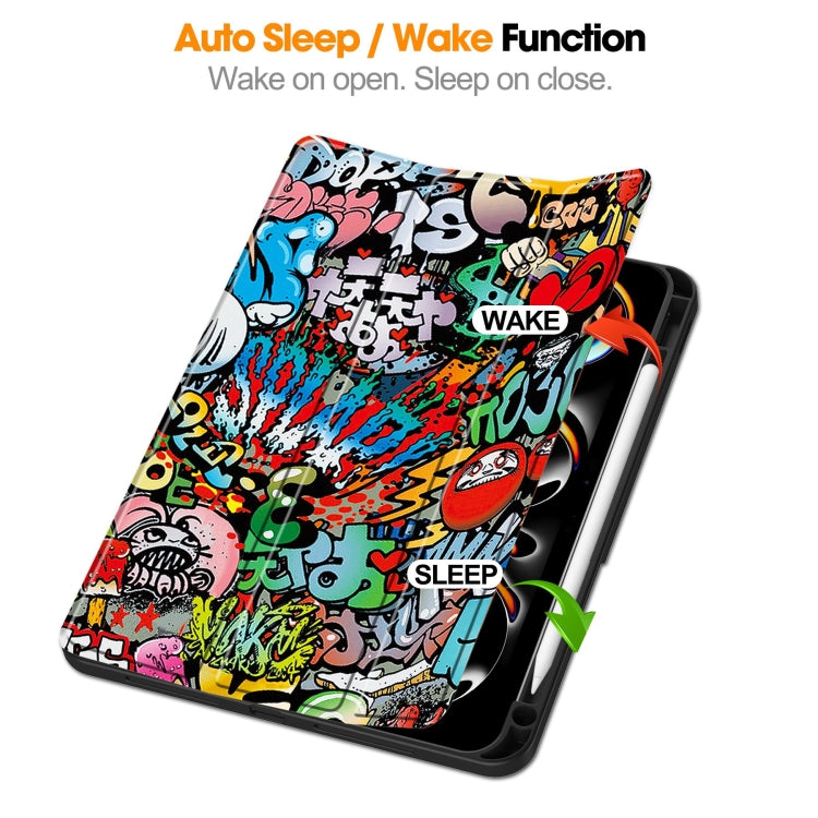 For iPad Pro 11 2024 Custer Painted 3-Fold Holder Smart Leather Tablet Case with Pen Tray(Graffiti) - iPad Pro 11 2024 Cases by PMC TechLife | Online Shopping South Africa | PMC TechLife | Buy Now Pay Later Mobicred