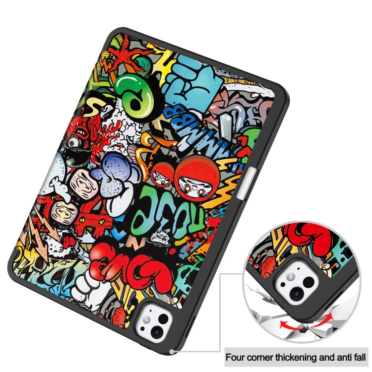 For iPad Pro 11 2024 Custer Painted 3-Fold Holder Smart Leather Tablet Case with Pen Tray(Graffiti) - iPad Pro 11 2024 Cases by PMC TechLife | Online Shopping South Africa | PMC TechLife | Buy Now Pay Later Mobicred