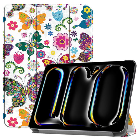 For iPad Pro 11 2024 Custer Painted 3-Fold Holder Smart Leather Tablet Case with Pen Tray(Color Butterfly) - iPad Pro 11 2024 Cases by PMC Jewellery | Online Shopping South Africa | PMC Jewellery | Buy Now Pay Later Mobicred