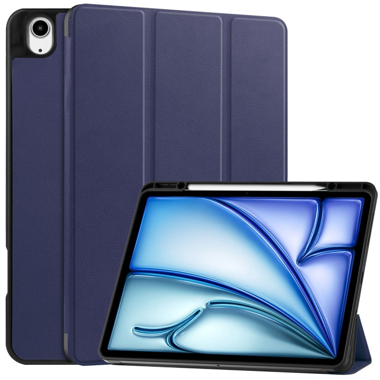 For iPad Air 13 2024 / 2025 Custer TPU Pure Color 3-Fold Holder Smart Leather Tablet Case with Pen Tray(Dark Blue) - iPad Air 13 2025 / 2024 Cases by PMC Jewellery | Online Shopping South Africa | PMC Jewellery | Buy Now Pay Later Mobicred