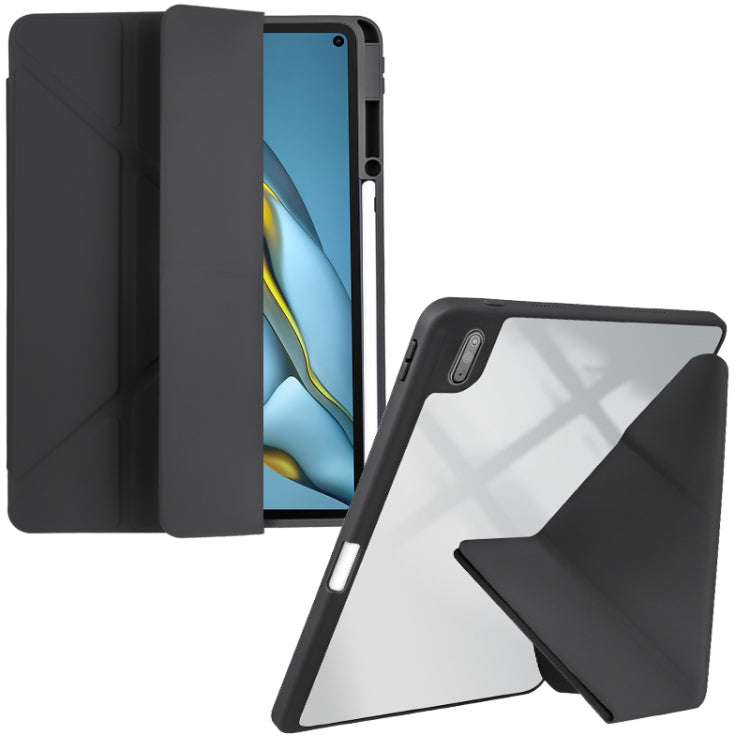 For Huawei MatePad 10.8 Clear Acrylic Deformation Leather Tablet Case(Black) - Huawei by PMC TechLife | Online Shopping South Africa | PMC TechLife | Buy Now Pay Later Mobicred