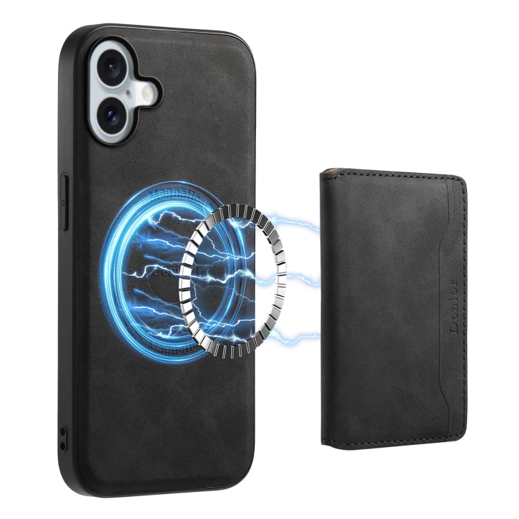 For iPhone 16 Plus Denior D13 Retro Texture Leather MagSafe Card Bag Phone Case(Black) - iPhone 16 Plus Cases by Denior | Online Shopping South Africa | PMC TechLife | Buy Now Pay Later Mobicred