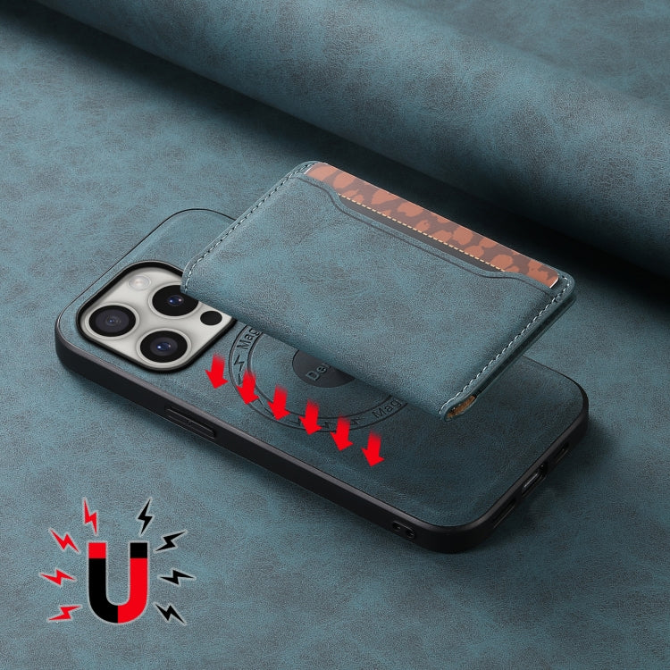For iPhone 16 Pro Max Denior D13 Retro Texture Leather MagSafe Card Bag Phone Case(Blue) - free shipping - PMC TechLife - Order now!