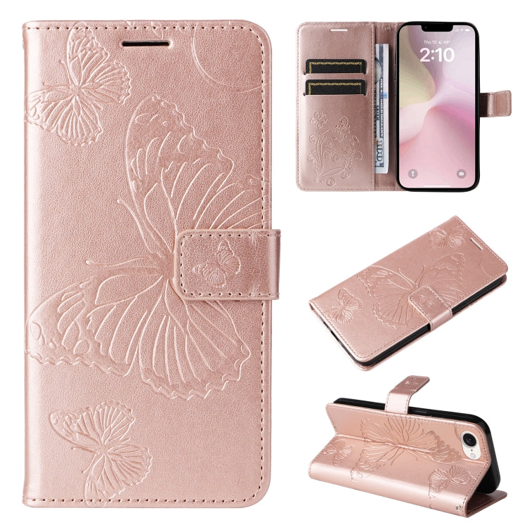 For iPhone SE 2024 3D Butterfly Embossed Pattern Flip Leather Phone Case(Rose Gold) - More iPhone Cases by PMC Jewellery | Online Shopping South Africa | PMC Jewellery | Buy Now Pay Later Mobicred