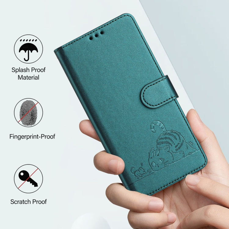 For Google Pixel 9 / 9 Pro Cat Rat Embossed Pattern RFID Leather Phone Case with Lanyard(Peacock Green) - Google Cases by PMC Jewellery | Online Shopping South Africa | PMC Jewellery | Buy Now Pay Later Mobicred