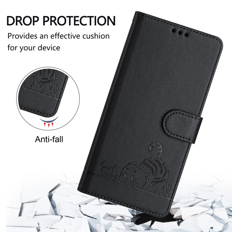For Google Pixel 9 Pro XL Cat Rat Embossed Pattern RFID Leather Phone Case with Lanyard(Black) - Google Cases by PMC TechLife | Online Shopping South Africa | PMC TechLife | Buy Now Pay Later Mobicred