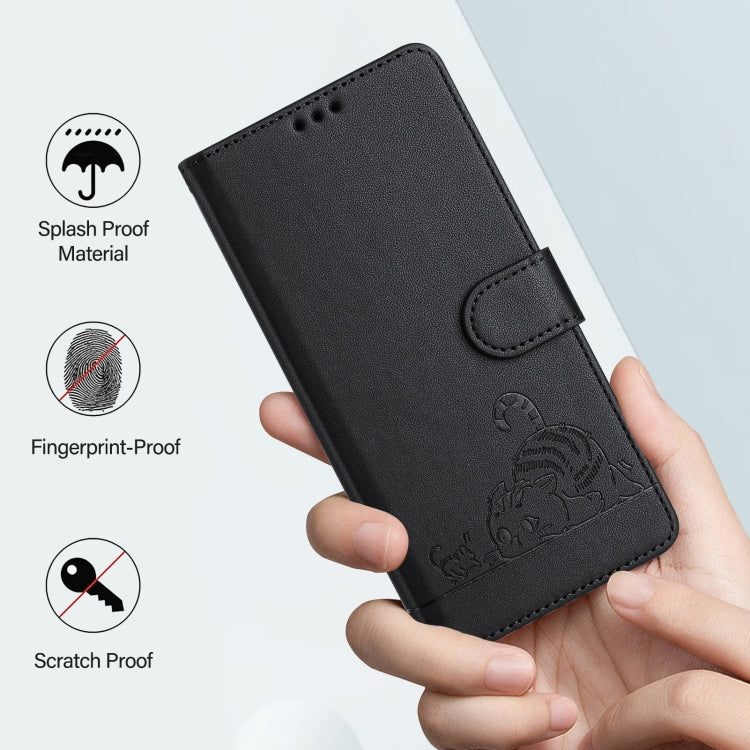For Google Pixel 9 Pro XL Cat Rat Embossed Pattern RFID Leather Phone Case with Lanyard(Black) - Google Cases by PMC TechLife | Online Shopping South Africa | PMC TechLife | Buy Now Pay Later Mobicred