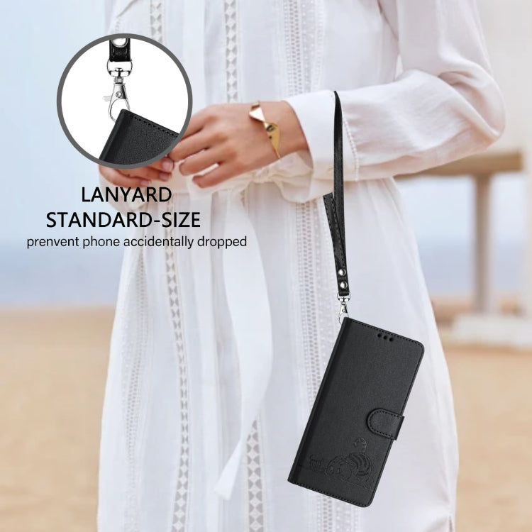 For Google Pixel 9 Pro XL Cat Rat Embossed Pattern RFID Leather Phone Case with Lanyard(Black) - Google Cases by PMC TechLife | Online Shopping South Africa | PMC TechLife | Buy Now Pay Later Mobicred