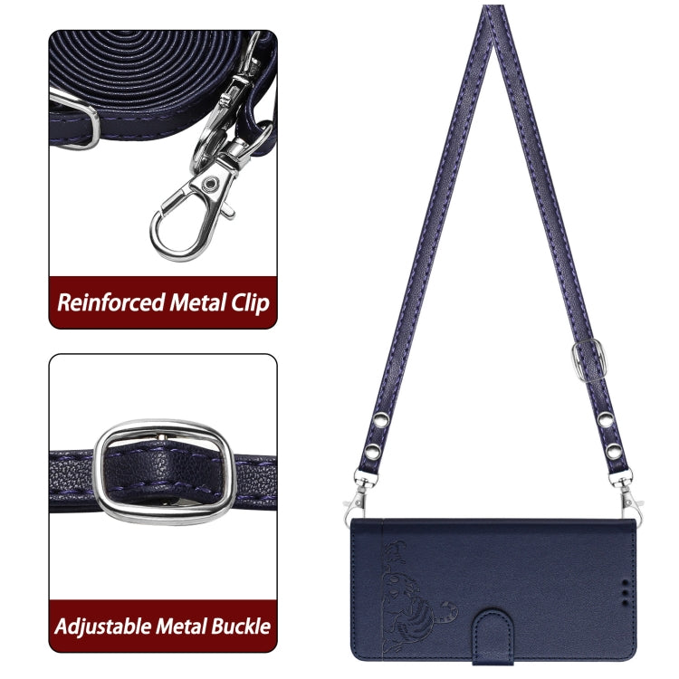 For Google Pixel 9 Pro XL Cat Rat Embossed Pattern RFID Leather Phone Case with Lanyard(Blue) - Google Cases by PMC TechLife | Online Shopping South Africa | PMC TechLife | Buy Now Pay Later Mobicred