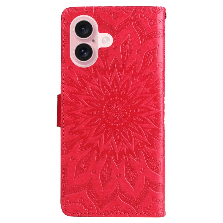 For iPhone 16 Embossed Sunflower Pattern Flip Leather Phone Case(Red) - iPhone 16 Cases by PMC Jewellery | Online Shopping South Africa | PMC Jewellery | Buy Now Pay Later Mobicred