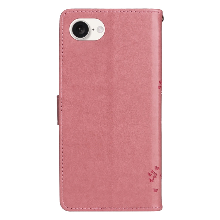 For iPhone SE 2024 Tree & Cat Embossed Pattern Flip Leather Phone Case(Pink) - More iPhone Cases by PMC Jewellery | Online Shopping South Africa | PMC Jewellery | Buy Now Pay Later Mobicred