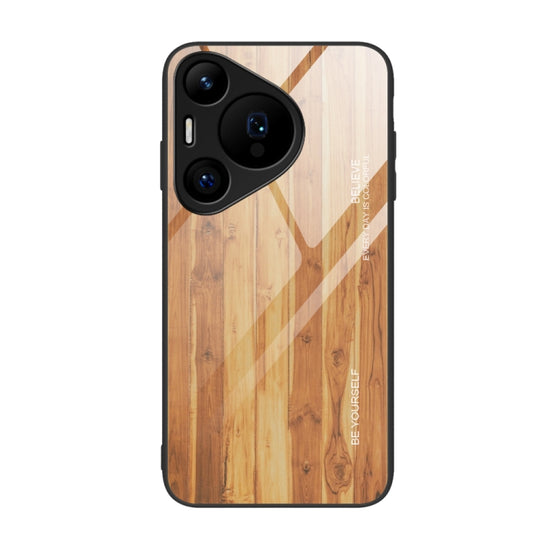 For Huawei Pura 70 Pro Wood Grain Glass Phone Case(Yellow) - Huawei Cases by PMC Jewellery | Online Shopping South Africa | PMC Jewellery | Buy Now Pay Later Mobicred