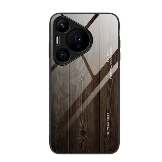 For Huawei Pura 70 Wood Grain Glass Phone Case(Black) - Huawei Cases by PMC Jewellery | Online Shopping South Africa | PMC Jewellery | Buy Now Pay Later Mobicred