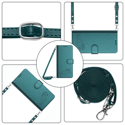 For OPPO Find X7 Cat Rat Embossed Pattern RFID Leather Phone Case with Lanyard(Peacock Green) - Find X7 Cases by PMC Jewellery | Online Shopping South Africa | PMC Jewellery | Buy Now Pay Later Mobicred