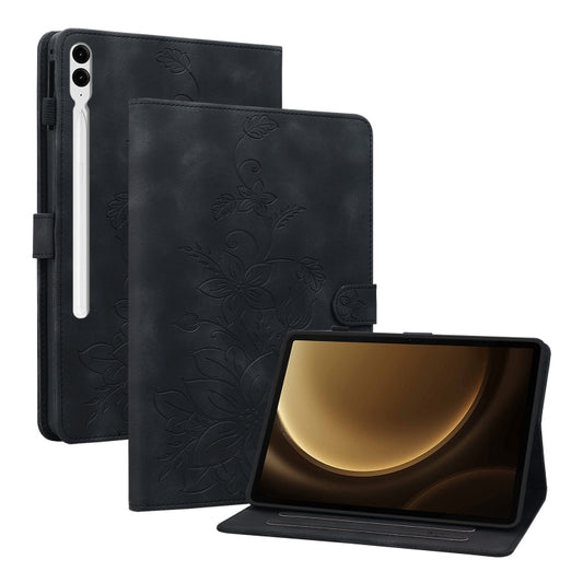 For Samsung Galaxy Tab S9+ / S9 FE+ Lily Embossed Leather Tablet Case(Black) - Galaxy Tab S9+ Cases by PMC Jewellery | Online Shopping South Africa | PMC Jewellery | Buy Now Pay Later Mobicred