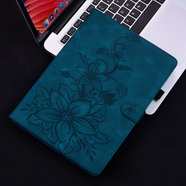For Samsung Galaxy Tab S9 / S9 FE Lily Embossed Leather Tablet Case(Dark Blue) - free shipping - PMC Jewellery - Order now!