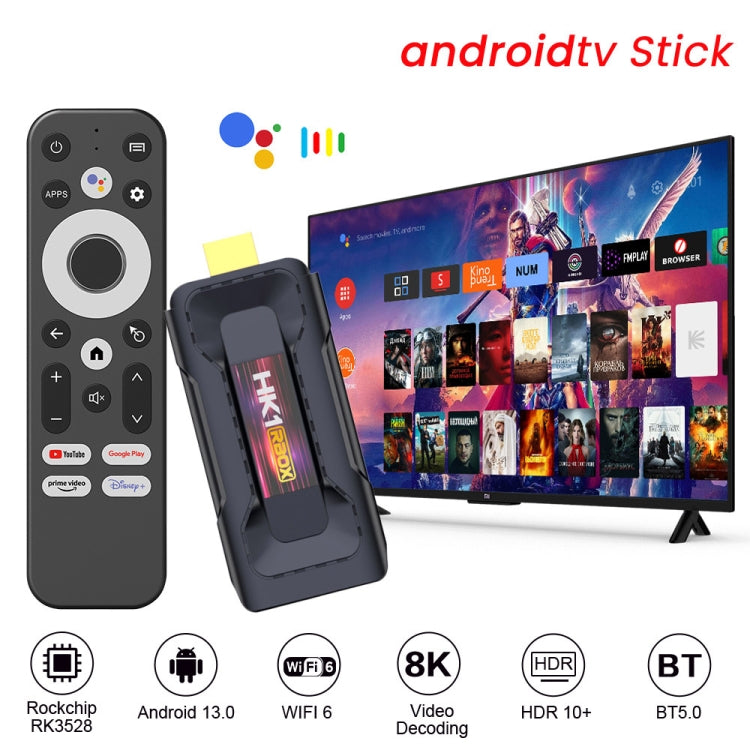 HK1 RBOX D8 RK3528 Android 13.0 Quad Core 8K HD Wifi6 Bluetooth TV Stick, RAM:4GB+32GB(UK Plug) - Android TV Sticks by PMC Jewellery | Online Shopping South Africa | PMC Jewellery | Buy Now Pay Later Mobicred