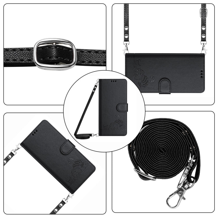 For Tecno Spark GO 2024 Cat Rat Embossed Pattern RFID Leather Phone Case with Lanyard(Black) - Tecno Cases by PMC Jewellery | Online Shopping South Africa | PMC Jewellery | Buy Now Pay Later Mobicred