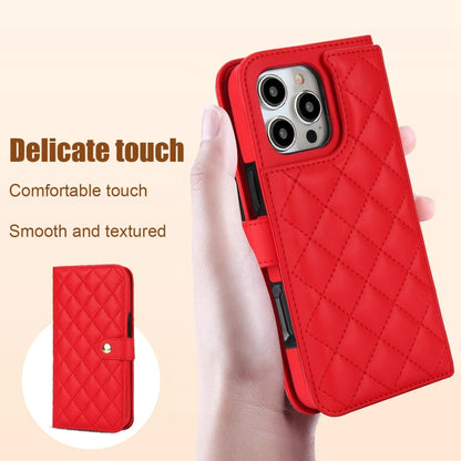 For iPhone 16 Pro Crossbody Multifunction Rhombic Leather Phone Case(Red) - More iPhone Cases by PMC Jewellery | Online Shopping South Africa | PMC Jewellery | Buy Now Pay Later Mobicred