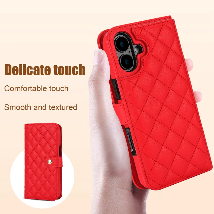 For iPhone 16 Plus Crossbody Multifunction Rhombic Leather Phone Case(Red) - iPhone 16 Plus Cases by PMC Jewellery | Online Shopping South Africa | PMC Jewellery | Buy Now Pay Later Mobicred