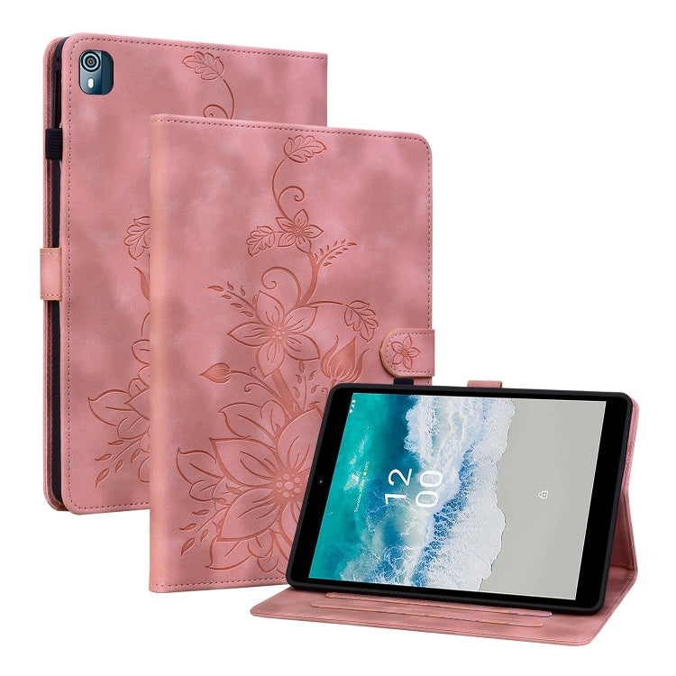 For Nokia T21 Lily Embossed Leather Tablet Case(Pink) - Nokia by PMC TechLife | Online Shopping South Africa | PMC TechLife | Buy Now Pay Later Mobicred