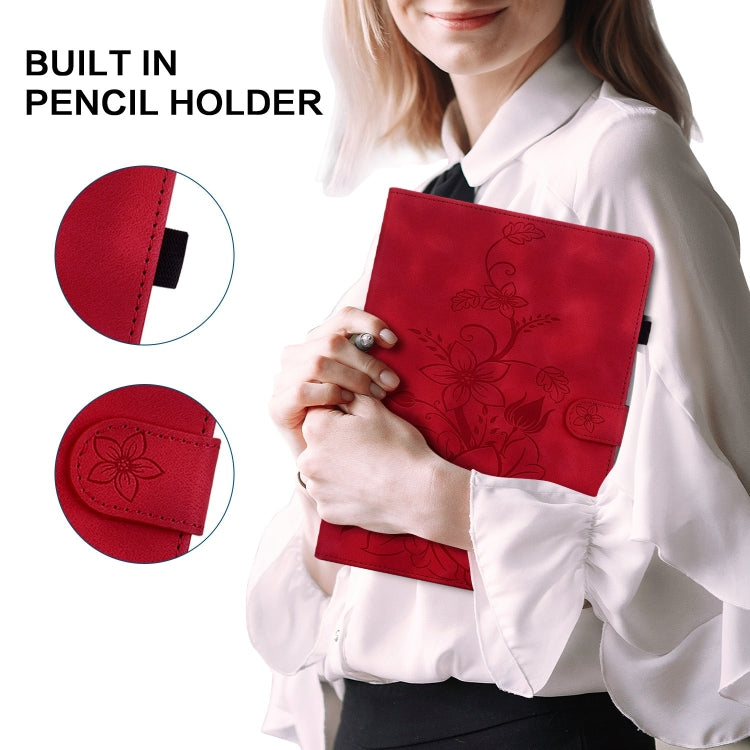 For Nokia T20 10.4 2021 Lily Embossed Leather Tablet Case(Red) - Nokia by PMC TechLife | Online Shopping South Africa | PMC TechLife | Buy Now Pay Later Mobicred
