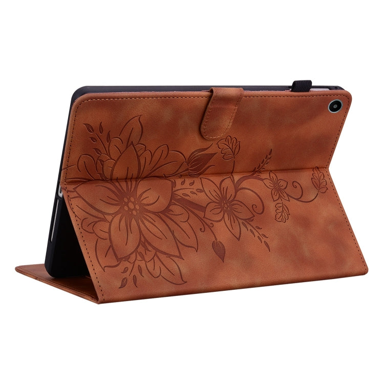 For Huawei MatePad SE 10.4 Lily Embossed Leather Tablet Case(Brown) - Huawei by PMC TechLife | Online Shopping South Africa | PMC TechLife | Buy Now Pay Later Mobicred