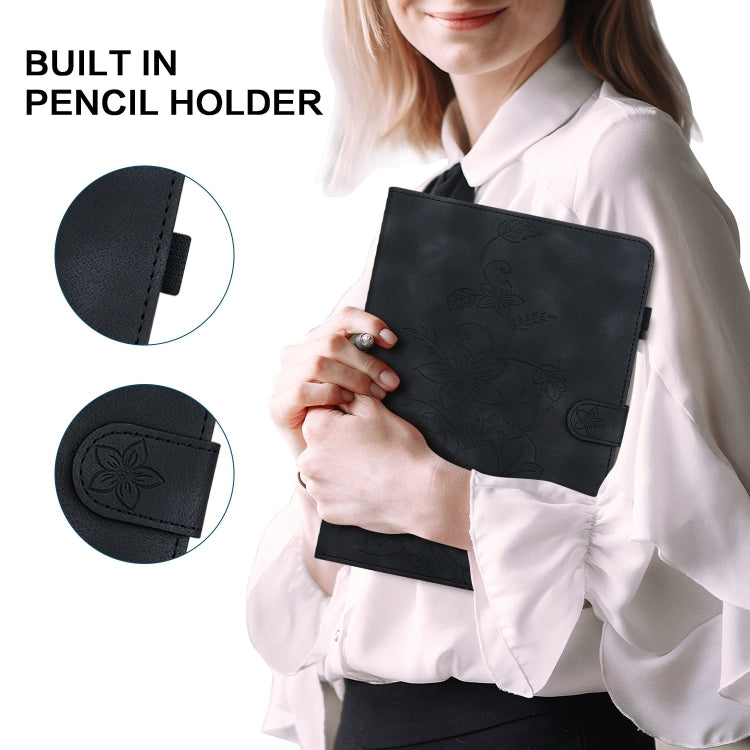 For Realme Pad 10.4 Lily Embossed Leather Tablet Case(Black) - Realme by PMC TechLife | Online Shopping South Africa | PMC TechLife | Buy Now Pay Later Mobicred