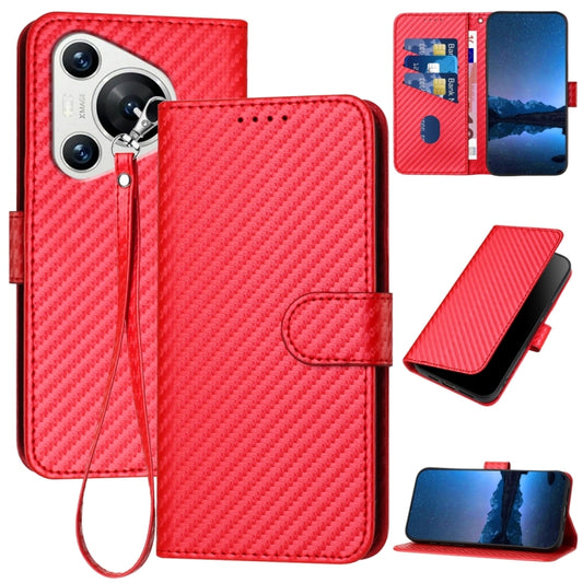 For Huawei Pura 70 YX0070 Carbon Fiber Buckle Leather Phone Case with Lanyard(Red) - Huawei Cases by PMC Jewellery | Online Shopping South Africa | PMC Jewellery | Buy Now Pay Later Mobicred