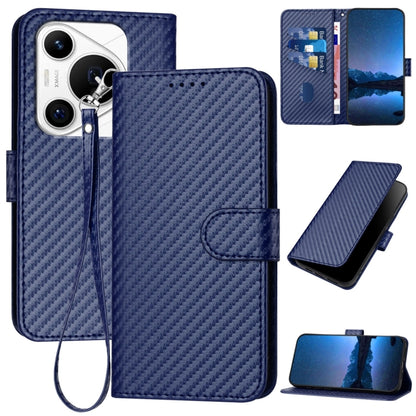 For Huawei Pura 70 Pro / Pura 70 Ultra YX0070 Carbon Fiber Buckle Leather Phone Case with Lanyard(Royal Blue) - Huawei Cases by PMC Jewellery | Online Shopping South Africa | PMC Jewellery | Buy Now Pay Later Mobicred