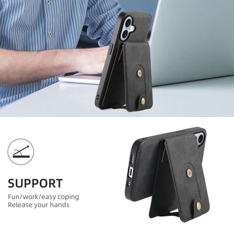 For iPhone 16 Denior D14 NK Retro Pattern MagSafe Magnetic Card Holder Leather Phone Case(Black) - iPhone 16 Cases by Denior | Online Shopping South Africa | PMC Jewellery | Buy Now Pay Later Mobicred