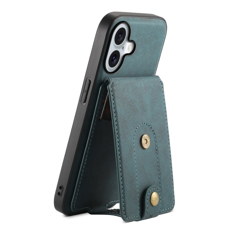 For iPhone 16 Plus Denior D14 NK Retro Pattern MagSafe Magnetic Card Holder Leather Phone Case(Blue) - iPhone 16 Plus Cases by Denior | Online Shopping South Africa | PMC Jewellery | Buy Now Pay Later Mobicred