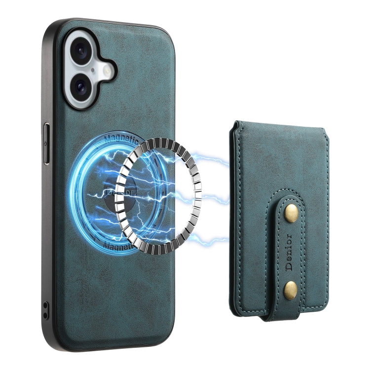 For iPhone 16 Plus Denior D14 NK Retro Pattern MagSafe Magnetic Card Holder Leather Phone Case(Blue) - iPhone 16 Plus Cases by Denior | Online Shopping South Africa | PMC Jewellery | Buy Now Pay Later Mobicred