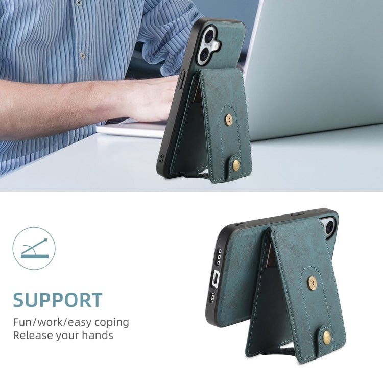 For iPhone 16 Plus Denior D14 NK Retro Pattern MagSafe Magnetic Card Holder Leather Phone Case(Blue) - iPhone 16 Plus Cases by Denior | Online Shopping South Africa | PMC TechLife | Buy Now Pay Later Mobicred