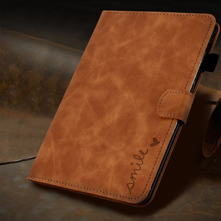 For iPad Pro 11 2024 Embossed Smile Smart Leather Tablet Case(Brown) - iPad Pro 11 2024 Cases by PMC Jewellery | Online Shopping South Africa | PMC Jewellery | Buy Now Pay Later Mobicred