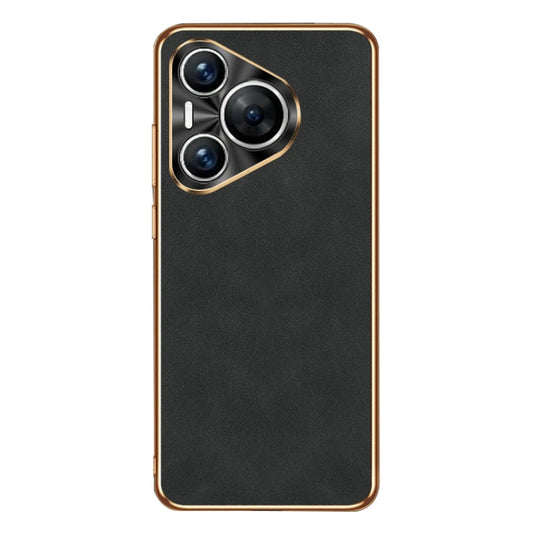 For Huawei Pura 70 Electroplating Lambskin Leather Phone Case(Black) - Huawei Cases by PMC Jewellery | Online Shopping South Africa | PMC Jewellery | Buy Now Pay Later Mobicred