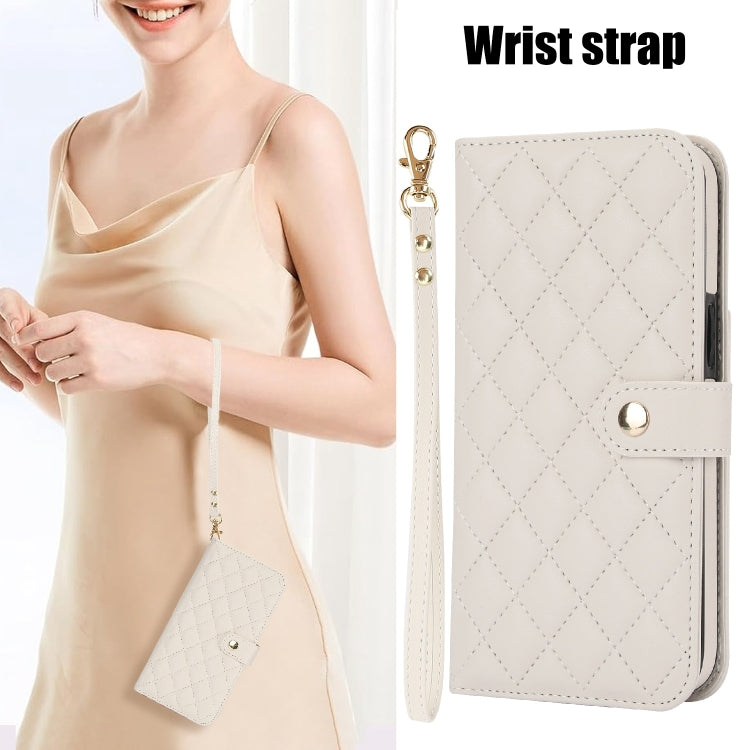For Google Pixel 6a Crossbody Multifunction Rhombic Leather Phone Case(White) - Google Cases by PMC TechLife | Online Shopping South Africa | PMC TechLife | Buy Now Pay Later Mobicred