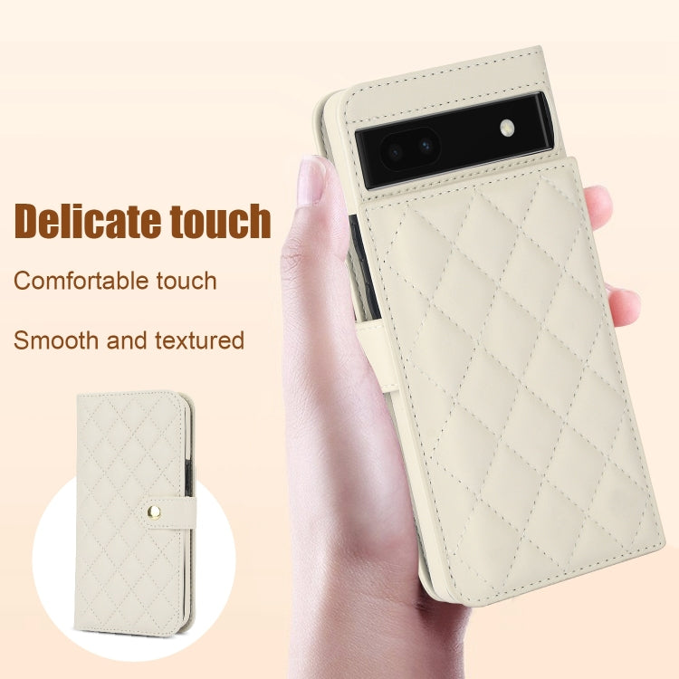 For Google Pixel 6a Crossbody Multifunction Rhombic Leather Phone Case(White) - Google Cases by PMC TechLife | Online Shopping South Africa | PMC TechLife | Buy Now Pay Later Mobicred