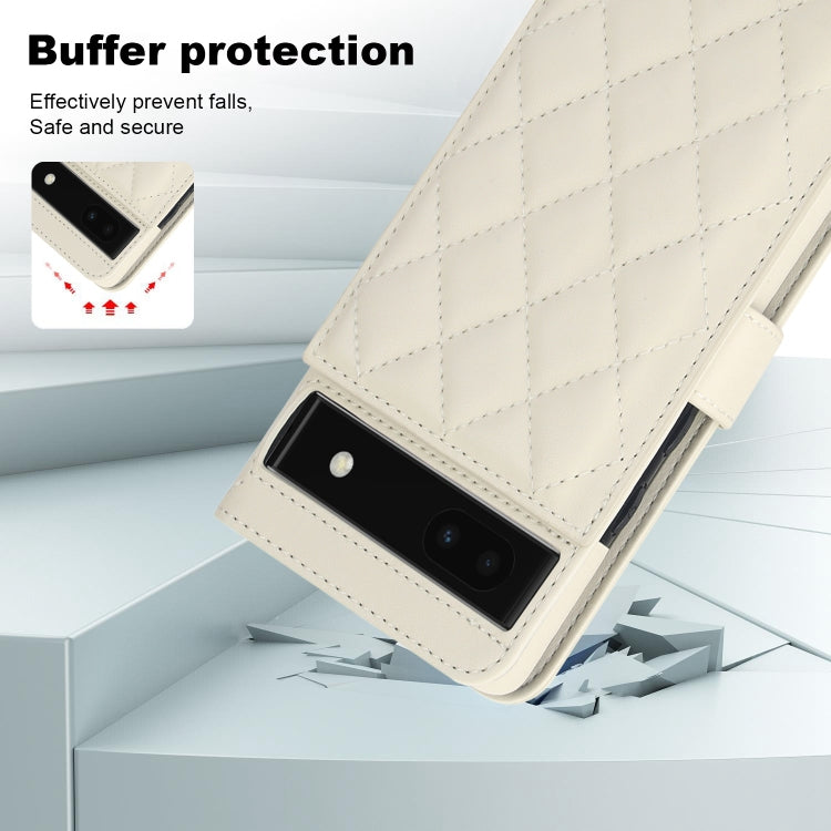 For Google Pixel 6a Crossbody Multifunction Rhombic Leather Phone Case(White) - Google Cases by PMC TechLife | Online Shopping South Africa | PMC TechLife | Buy Now Pay Later Mobicred