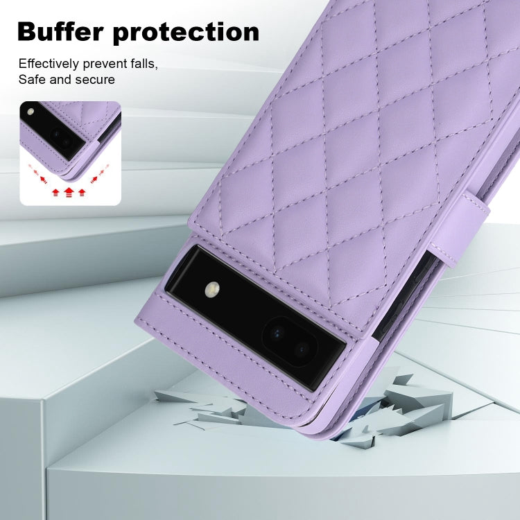 For Google Pixel 6a Crossbody Multifunction Rhombic Leather Phone Case(Purple) - Google Cases by PMC TechLife | Online Shopping South Africa | PMC TechLife | Buy Now Pay Later Mobicred