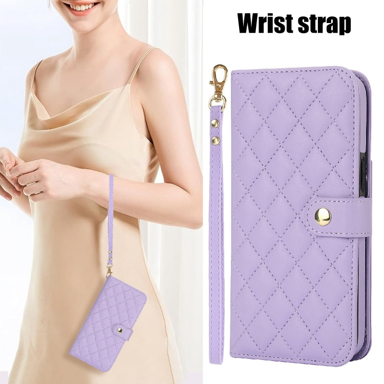 For Google Pixel 8 Crossbody Multifunction Rhombic Leather Phone Case(Purple) - free shipping - PMC TechLife - Order now!