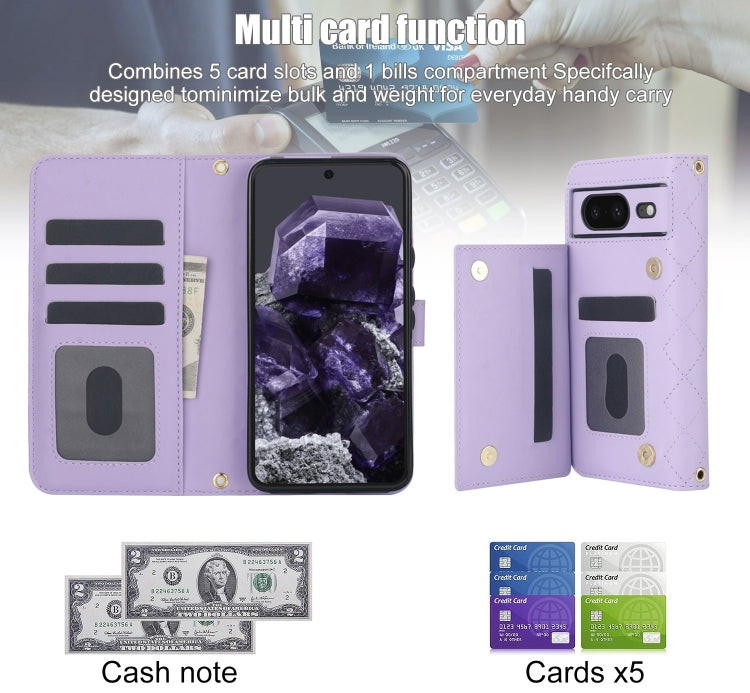 For Google Pixel 8 Crossbody Multifunction Rhombic Leather Phone Case(Purple) - free shipping - PMC TechLife - Order now!