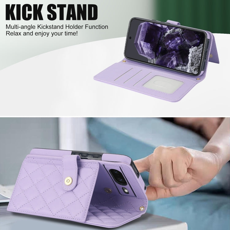 For Google Pixel 8 Crossbody Multifunction Rhombic Leather Phone Case(Purple) - free shipping - PMC TechLife - Order now!