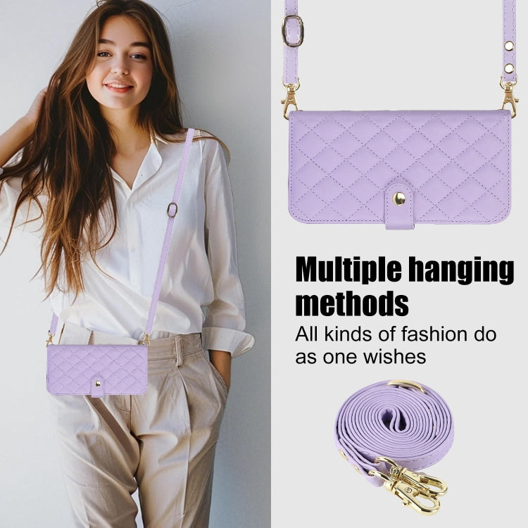 For Google Pixel 8 Crossbody Multifunction Rhombic Leather Phone Case(Purple) - free shipping - PMC TechLife - Order now!