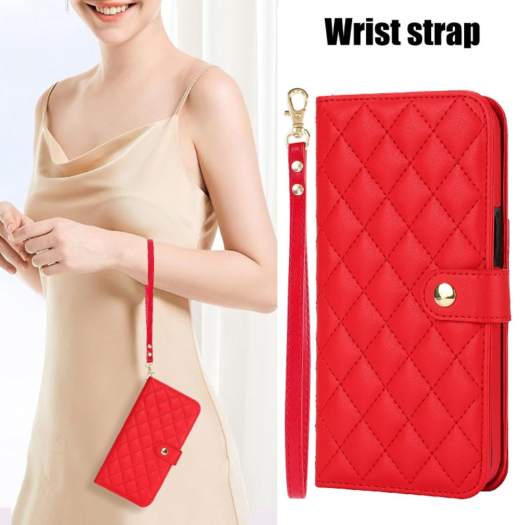 For Google Pixel 8 Pro Crossbody Multifunction Rhombic Leather Phone Case(Red) - Google Cases by PMC TechLife | Online Shopping South Africa | PMC TechLife | Buy Now Pay Later Mobicred