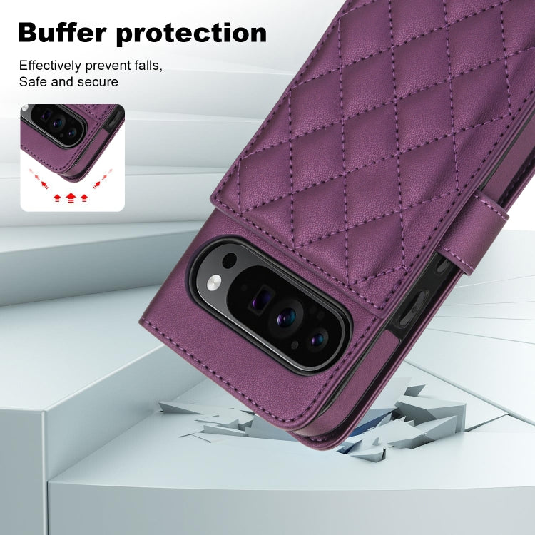 For Google Pixel 9 Crossbody Multifunction Rhombic Leather Phone Case(Dark Purple) - Google Cases by PMC Jewellery | Online Shopping South Africa | PMC Jewellery | Buy Now Pay Later Mobicred