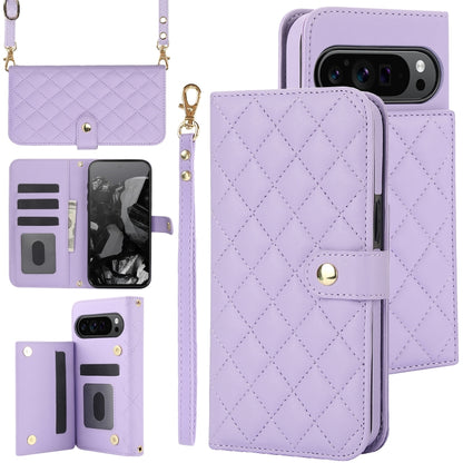 For Google Pixel 9 Crossbody Multifunction Rhombic Leather Phone Case(Purple) - Google Cases by PMC Jewellery | Online Shopping South Africa | PMC Jewellery | Buy Now Pay Later Mobicred